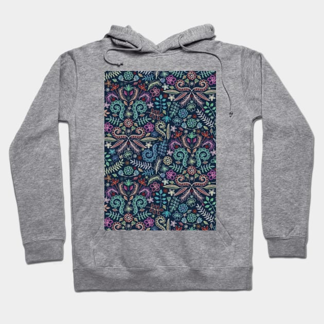 Colored Chalk Floral Doodle Pattern Hoodie by micklyn